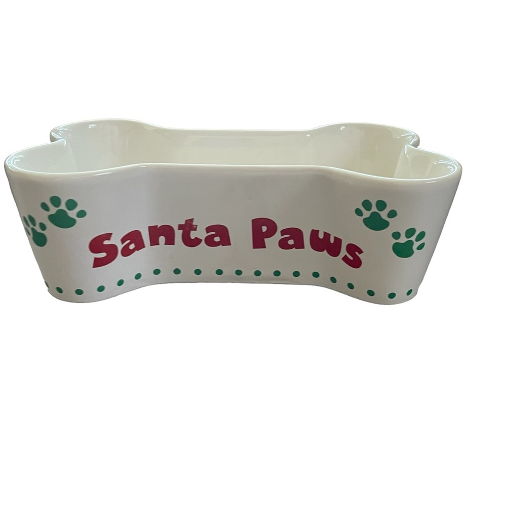 Santa Paws Bone Shaped Food/Water/Treat Ceramic Bowl
